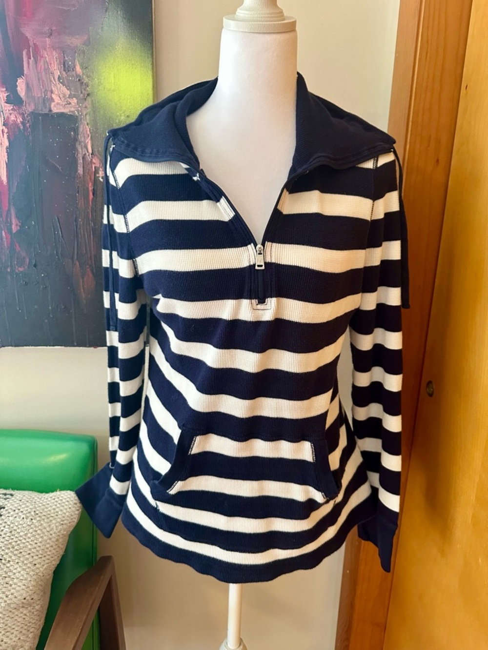 Ralph Lauren Navy & White Striped Half-Zip Sweatshirt